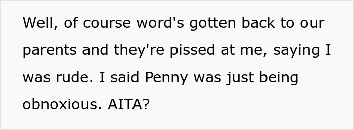 Text post about adopted sis' longstanding chosen one joke backfiring after bro says bio dad never chose her. Text post about adopted sis' longstanding chosen one joke backfiring after bro says bio dad never chose her.