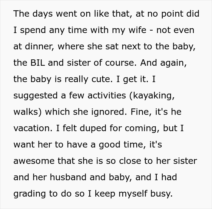 Alt text: Husband feeling ignored and humiliated on a trip he didn&rsquo;t want to take as wife shows years of resentment.