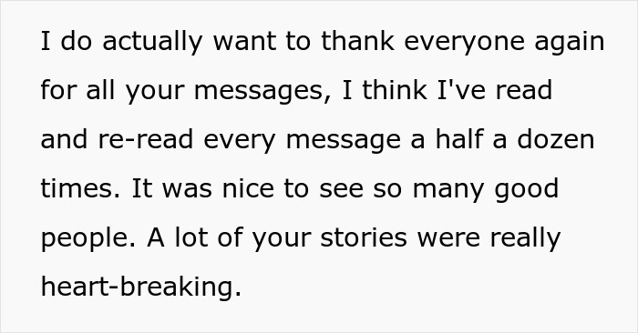 Text expressing gratitude for messages received, mentioning many heart-breaking stories, related to dad standing by gay son.