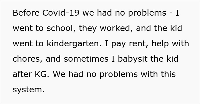 Text explaining woman expecting cousin to babysit after school and conflicts due to refusing babysitting responsibility.