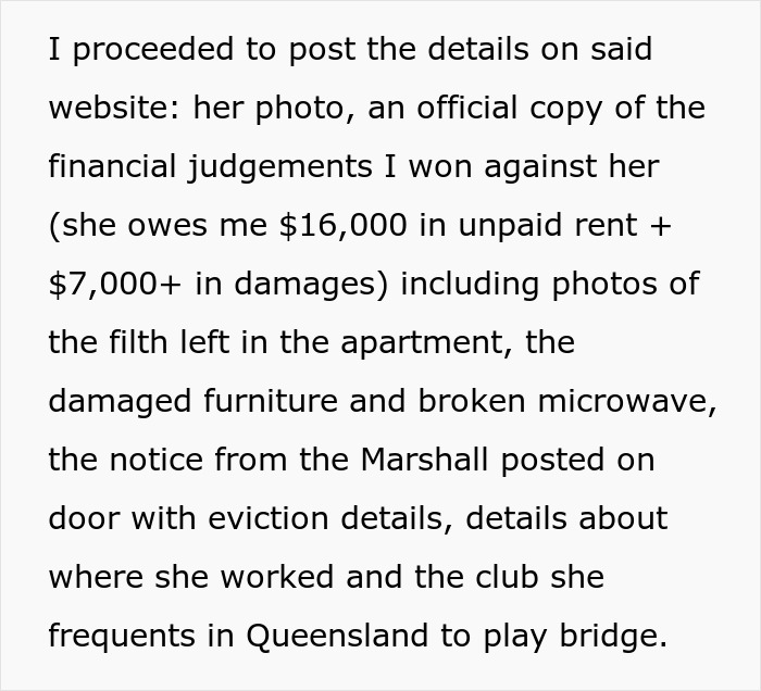 Landlord creates website to defame woman who quits paying rent and causes damage to apartment.