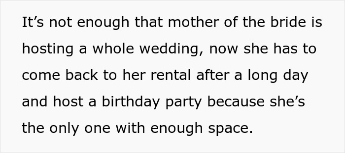 Text describing family treats wedding as a convenient time and place to celebrate multiple occasions in one space.