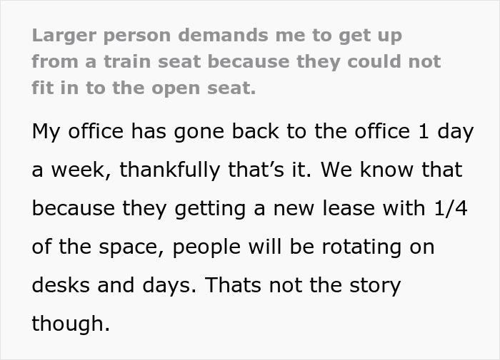 Man stands up to train bully demanding seat, leaving the bully frustrated and huffing after not getting their way.
