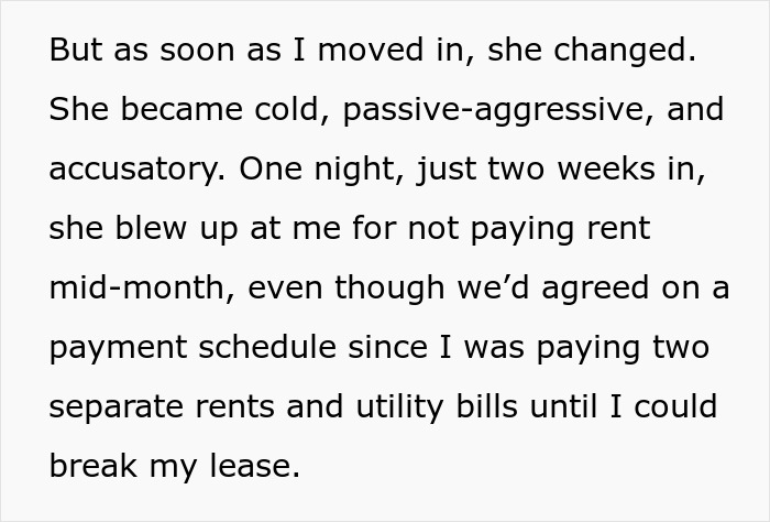 Text excerpt describing betrayal and passive-aggressive behavior by ex-best friend after moving in together. - 4