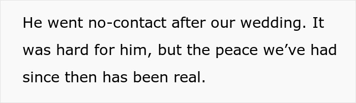 Text on screen discussing no-contact after wedding, highlighting peace after difficult relationship with mother-in-law fears. Text on screen discussing no-contact after wedding, highlighting peace after difficult relationship with mother-in-law fears.