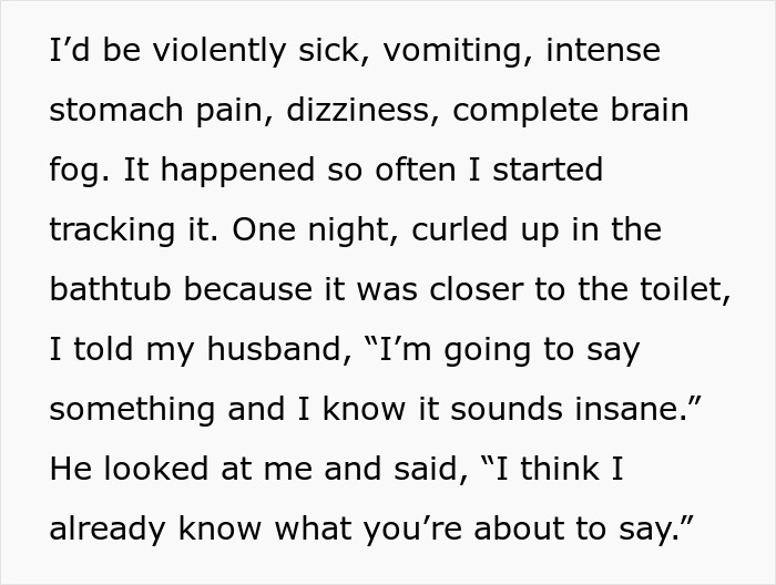 Woman describing symptoms and fear of poisoning by mother-in-law while discussing concerns with husband at home. Woman describing symptoms and fear of poisoning by mother-in-law while discussing concerns with husband at home.