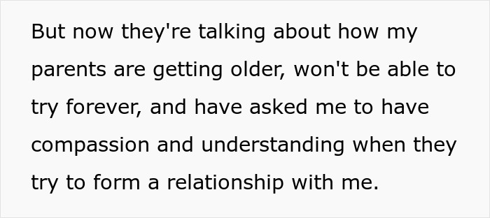 Text about parents getting older and asking for compassion while trying to form a relationship with neglected kids. - 16