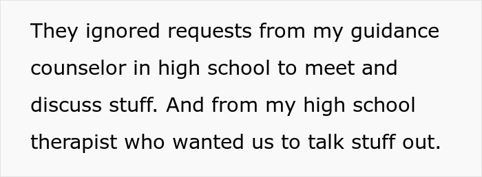 Text excerpt about parents neglecting their child despite requests from guidance counselor and therapist to communicate. - 7