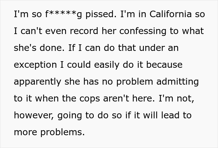 Text message expressing anger about a friend breaking into house and planting belongings to prove residency.