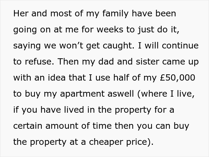 Text excerpt showing family conflict over money demand and buying an apartment amid refusal and tension.