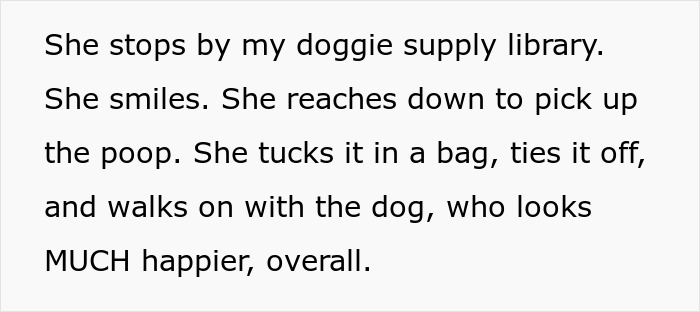 Text excerpt about a man&rsquo;s petty revenge on an entitled dog owner involving a doggie supply library.