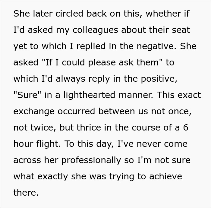 Woman pretends to be asleep in passenger's aisle seat on plane and refuses to move despite requests. Woman pretends to be asleep in passenger's aisle seat on plane and refuses to move despite requests.