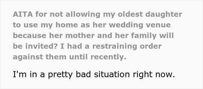 Text excerpt about a man refusing to let his daughter get married in his yard, causing relationship issues.