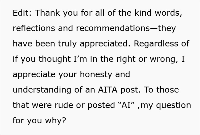 Text post expressing gratitude for kindness and reflections on an AITA post about betrayal and consequences. - 21