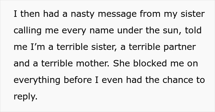 Text showing a woman&rsquo;s message about a nasty argument with her sister amid family demands for 33k dollars.