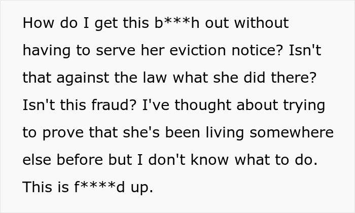 Text from a user discussing how to handle a friend who breaks into their house and plants belongings to prove she lives there.