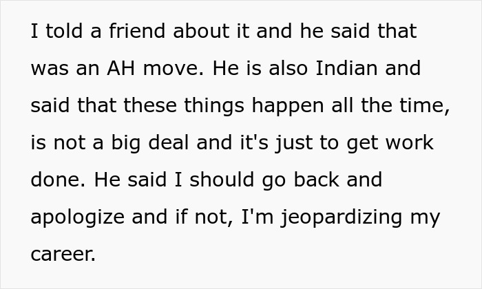 Text showing an Indian guy warned by a friend that refusing to change his name for a US client might jeopardize his career.