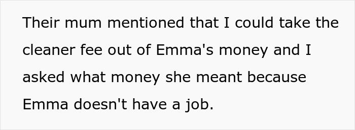 Text excerpt about woman agreeing to temporary houseguest, leading to cleaning parties and missing payments of £4.2K. Text excerpt about woman agreeing to temporary houseguest, leading to cleaning parties and missing payments of £4.2K.