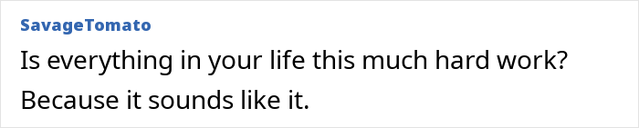 Text post by SavageTomato expressing frustration about hard work and life challenges, reflecting woman regrets trip tension.
