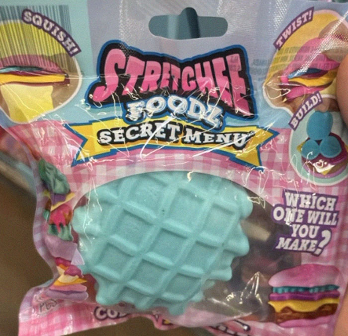 Packaging of a design fail toy with unclear branding and confusing product presentation causing user confusion.