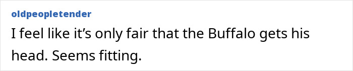 Comment text expressing a view that the buffalo receiving justice is fitting in the context of a millionaire trophy hunter incident.