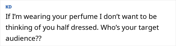 User comment criticizing Bella Hadid's daring braless look for new perfume launch expressing disapproval.