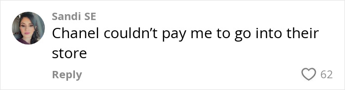 Comment from Sandi SE criticizing Chanel after Jennifer Lopez&rsquo;s entry denial and Bethenny Frankel&rsquo;s brand rejection response.