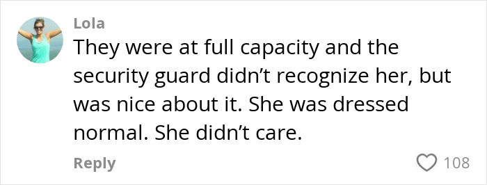 Comment by Lola describing a security guard not recognizing a woman denied entry, discussing store rejection issues.