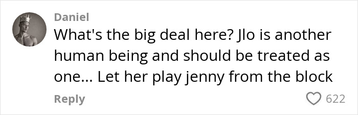 Comment on social media post discussing Jennifer Lopez denied entry by Chanel and Bethenny Frankel criticizing brand.