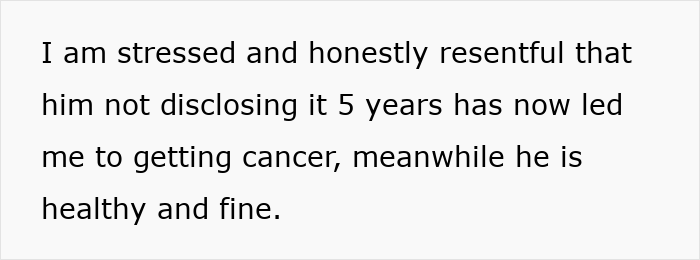 Text on white background expressing stress and resentment about cancer caused by HPV linked to healthy boyfriend in the past.