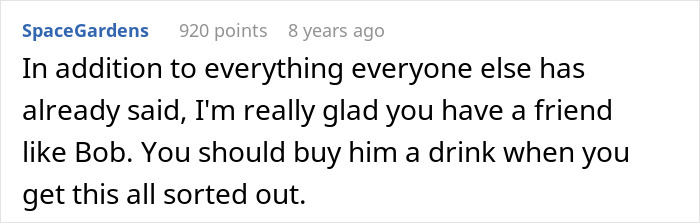 Reddit comment praising a friend named Bob for support, amid discussion about boyfriend dragged online for stealthily euthanizing girlfriend&rsquo;s dog.