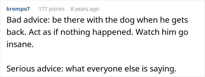Reddit user comment offering advice about dog care after an attempt to stealthily euthanize a girlfriend&rsquo;s dog controversy.