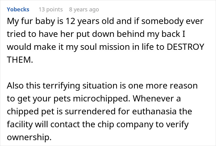 Commenter warns about dangers of stealth euthanasia and stresses importance of microchipping pets for ownership verification.