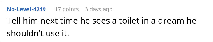 Comment on a social media post about a man who wets the bed, questioning his attitude and maturity toward the issue.