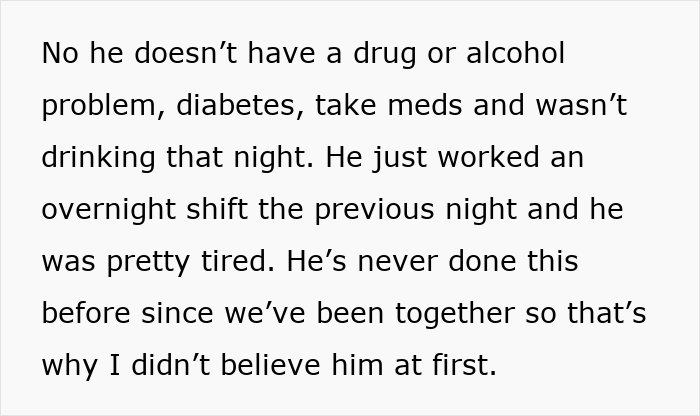 Text excerpt explaining a man who wets the bed after working an overnight shift, showing tiredness as a reason.