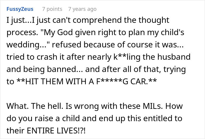 Comment expressing shock over chaos and crime involving a mother-in-law at a wedding turning into a crime scene and arrest.
