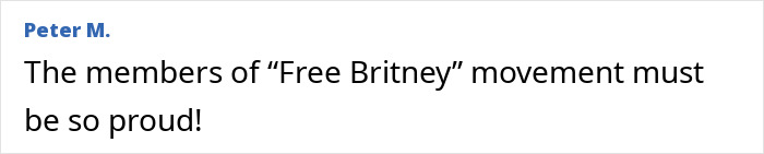 Comment by Peter M. expressing pride in the Free Britney movement related to Britney Spears incident.