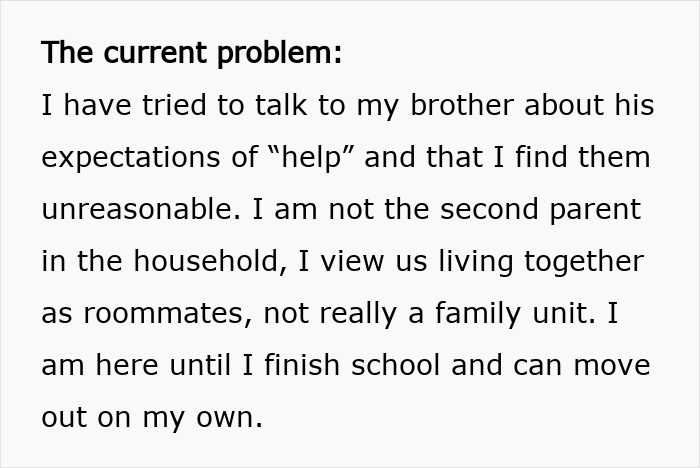 Text excerpt from a guy accusing sister of being distant after she refuses childcare duties in a family conflict.