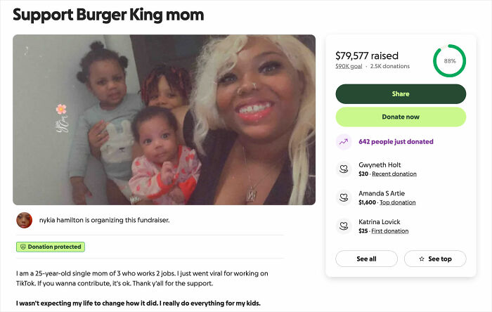 Burger King employee and single mom raising funds after viral 12-hour performance shares emotional life update with kids.