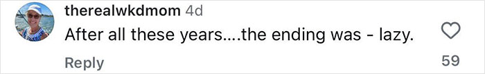 Instagram comment criticizing the series finale of And Just Like That as lazy, related to Sarah Jessica Parker clapback. Instagram comment criticizing the series finale of And Just Like That as lazy, related to Sarah Jessica Parker clapback.