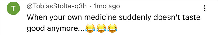 Screenshot of a social media post showing a user commenting on medicine with laughing emojis, discussing a sudden change in taste.