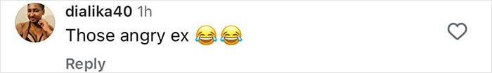 Screenshot of Instagram comment reading those angry ex with two laughing emojis, related to Halle Berry trolls ex-husband.
