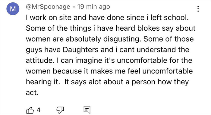 Screenshot of a social media comment discussing men&rsquo;s disrespectful behavior, related to cops wearing running clothes to elicit catcalls.