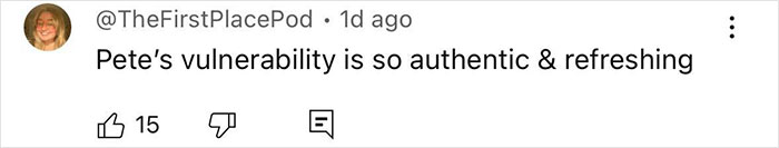 Social media comment praising Pete Davidson's authentic vulnerability amid scrutiny of the size of his manhood.