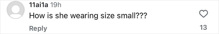 Comment on social media questioning how someone is wearing a size small, related to Kim Kardashian’s Skims campaign that looks like diaper. Comment on social media questioning how someone is wearing a size small, related to Kim Kardashian’s Skims campaign that looks like diaper.