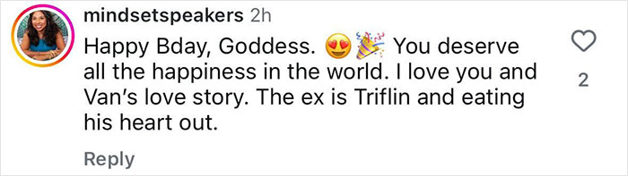 Comment praising Halle Berry and Van's love story while mocking her ex-husband in a social media post.