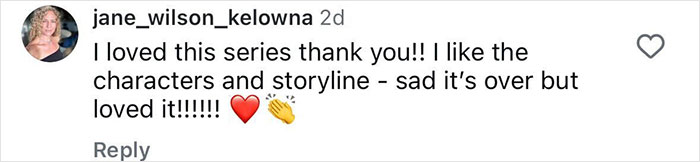 Instagram comment from a user praising the series and expressing love for the characters and storyline of And Just Like That. Instagram comment from a user praising the series and expressing love for the characters and storyline of And Just Like That.