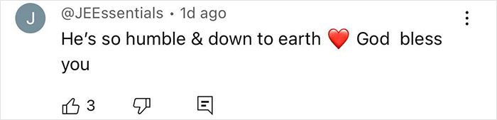 Screenshot of a social media comment praising Pete Davidson as humble and down to earth with a heart emoji.