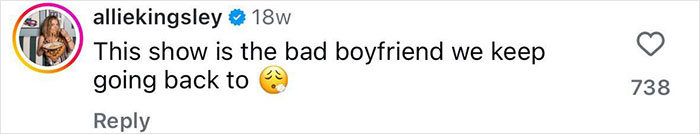 Screenshot of a social media comment reacting to the And Just Like That series finale with a sad emoji. Screenshot of a social media comment reacting to the And Just Like That series finale with a sad emoji.