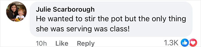 Comment by Julie Scarborough addressing Pamela Anderson and Meghan Markle cooking show controversy, with 1.3K likes. - 16